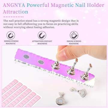 ANGNYA 2 Set Nail Stand, Aurora Nail Holder for Painting Nail Stand for Press on with 96 Pcs Reusable Sticky Putty Nail Display Stand Nail Hand Practice Magnetic Nail Art Tools for Homes and Salons