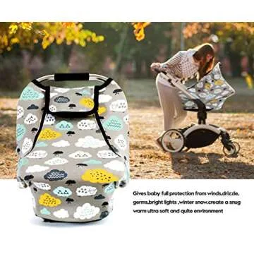 ACRABROS Car Seat Covers for Babies,All Season Infant Carseat Cover Canopy for Boys and Girls,Stretchy Adjustable Peeping Window with Mesh Cover,Warm Breathable Universal Fit,Clouds Sheep