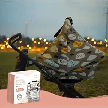 ACRABROS Car Seat Covers for Babies,All Season Infant Carseat Cover Canopy for Boys and Girls,Stretchy Adjustable Peeping Window with Mesh Cover,Warm Breathable Universal Fit,Clouds Sheep