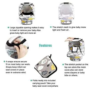 ACRABROS Car Seat Covers for Babies,All Season Infant Carseat Cover Canopy for Boys and Girls,Stretchy Adjustable Peeping Window with Mesh Cover,Warm Breathable Universal Fit,Clouds Sheep