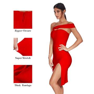 Women's One Shoulder Bandage Dresses for Women Wedding Guest Sexy Formal Midi Dress (Red, L)