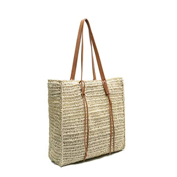 miss fong Beach Bag, Beach Bags for Women,Straw Bag, Beach Tote Bag, Straw Beach Bag with Inner Zipper Pocket and Leather Handle