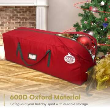 HOLIDAY SPIRIT Christmas Tree Storage Bag - Heavy-Duty 600D Oxford Canvas for 7.5 Ft Trees - Waterproof, Tear-Resistant, and Dustproof with Reinforced Handles and Dual Zipper - Xmas Tree Storage Box