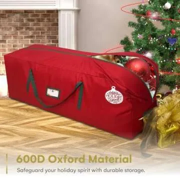 HOLIDAY SPIRIT Christmas Tree Storage Bag - Heavy-Duty 600D Oxford Canvas for 7.5 Ft Trees - Waterproof, Tear-Resistant, and Dustproof with Reinforced Handles and Dual Zipper - Xmas Tree Storage Box