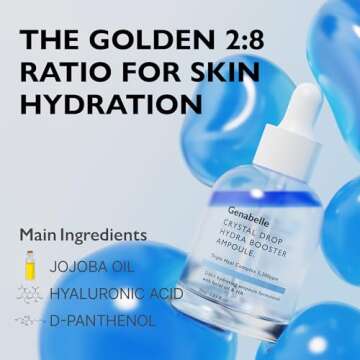 Genabelle Crystal Drop Hydra Booster Ampoule – Hydrating Serum with Hyaluronic Acid, Panthenol & Jojoba Oil for Skin Barrier and Glow – 1.01 fl.oz