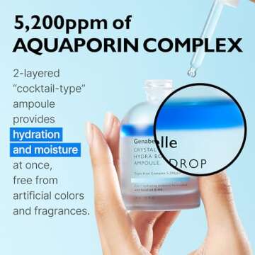 Genabelle Crystal Drop Hydra Booster Ampoule – Hydrating Serum with Hyaluronic Acid, Panthenol & Jojoba Oil for Skin Barrier and Glow – 1.01 fl.oz