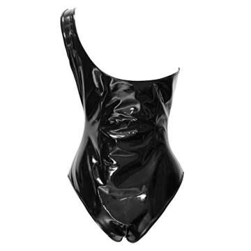 bslingerie® Sexy Black Wet Look Faux Leather Tassels Teddy (S, Black Side Zip)