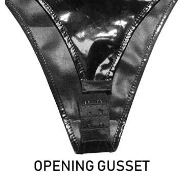 bslingerie® Sexy Black Wet Look Faux Leather Tassels Teddy (S, Black Side Zip)