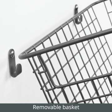 mDesign Portable Metal Wire Wall Mount Decor Storage Organizer Basket Bin - Hang in Kitchen, Garage, Entryway, Mudroom, Bedroom, Bathroom, Laundry Room - Concerto Collection - 2 Pack - Dark Gray