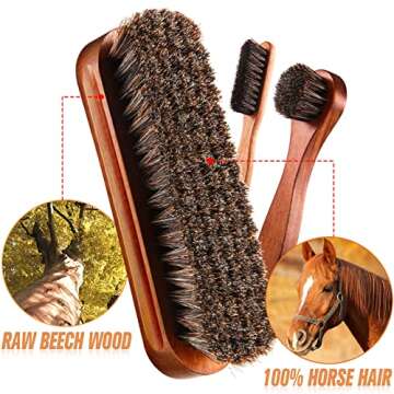 4 Pcs Horsehair Shine Shoes Brush Kit Polish Dauber Applicators Cleaning Leather Shoes Boots Care Br...