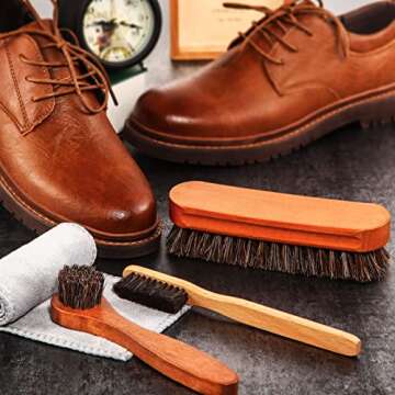 4 Pcs Horsehair Shine Shoes Brush Kit Polish Dauber Applicators Cleaning Leather Shoes Boots Care Brushes Suede Cleaner Brush with Microfiber Shoe Cloth(4 Pcs Style A)