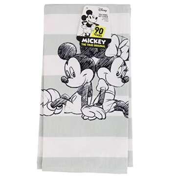 Disney Mickey and Minnie Mouse Kitchen Towels Set, 2pk - Stylish Kitchen Accessories Designed with Black, White Vintage Disney Mickey and Minnie Icons-Durable Tea Towels Perfect for Any Kitchen Decor