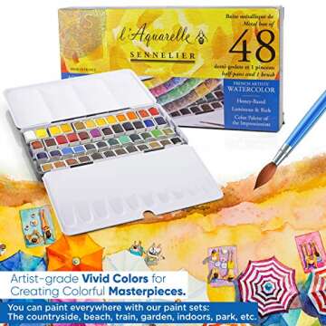 SENNELIER L'Aquarelle French Watercolor Paint, Metal Set Of 48 Half Pans