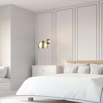 Globe Electric 51577 Novogratz x Globe Willow 1-Light Plug-in or Hardwire Wall Sconce, Matte Brass, White Fabric Cord, in-Line On/Off Rocker Switch