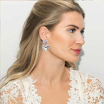 Heart Drop Earrings Silver Dangle Earrings for Women