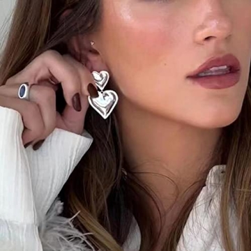 Heart Drop Earrings Silver Dangle Earrings for Women