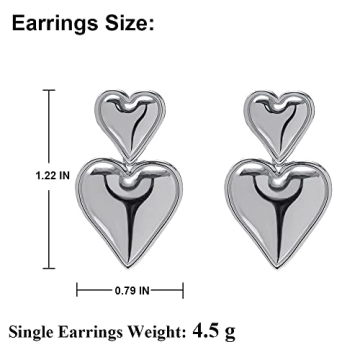 Heart Drop Earrings Silver Dangle Earrings for Women