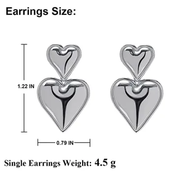 Heart Drop Earrings Silver Dangle Earrings for Women