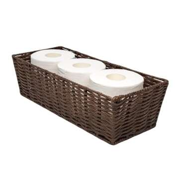 GIB Bathroom Toilet Paper Baskets for Back of Toilet Tank Topper Trays, Small Woven Wicker Baskets for Organizing, Waterproof Bathroom Decor Baskets, Dark Brown, 2 Pack