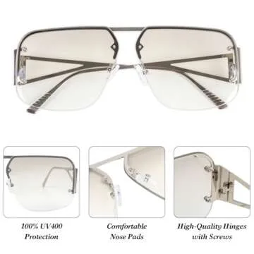 Stylish Aviator Sunglasses for Men Womens - Retro Metal Rimless Frames Square Shades with UV400 Protection