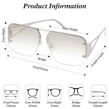 Stylish Aviator Sunglasses for Men Womens - Retro Metal Rimless Frames Square Shades with UV400 Protection