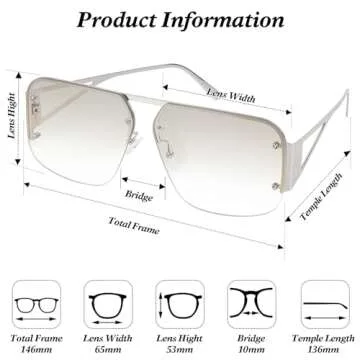 Stylish Aviator Sunglasses for Men Womens - Retro Metal Rimless Frames Square Shades with UV400 Protection