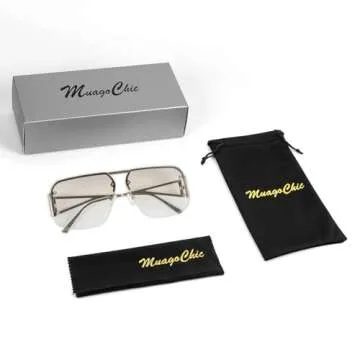 Stylish Aviator Sunglasses for Men Womens - Retro Metal Rimless Frames Square Shades with UV400 Protection