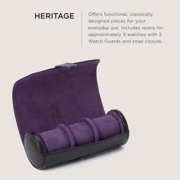 WOLF Heritage Watch Roll, Blake Black/Purple - Holds Up to Three Watches - Vegan Leather, Ultra-Sued...
