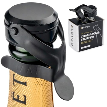 KLOVEO Champagne Stopper Black - Patented Seal - Made in Italy - WAF Plastic Bottle Stopper - Prosec...