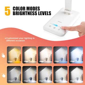 LED Desk Lamp, Desk Lamps for Home Office with USB Charging Port and 3000mah Battery, Eye-Caring Table Lamp with 5 Color Modes and 5 Brightness Levels, 30/60mins Timer Desk Light for Working, Reading