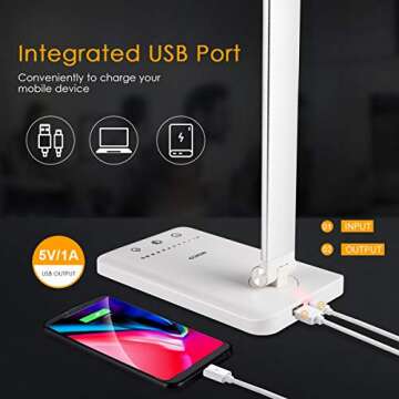 LED Desk Lamp, Desk Lamps for Home Office with USB Charging Port and 3000mah Battery, Eye-Caring Table Lamp with 5 Color Modes and 5 Brightness Levels, 30/60mins Timer Desk Light for Working, Reading