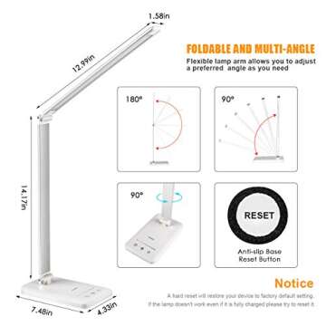 LED Desk Lamp, Desk Lamps for Home Office with USB Charging Port and 3000mah Battery, Eye-Caring Table Lamp with 5 Color Modes and 5 Brightness Levels, 30/60mins Timer Desk Light for Working, Reading