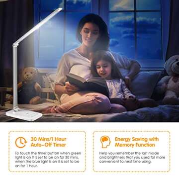 LED Desk Lamp, Desk Lamps for Home Office with USB Charging Port and 3000mah Battery, Eye-Caring Table Lamp with 5 Color Modes and 5 Brightness Levels, 30/60mins Timer Desk Light for Working, Reading