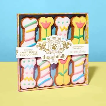 Thoughtfully Pets, Gourmet Dog Cookie Gift Set, Peanut Butter Flavored Crunchy Dog Treats in Bone Shape with Easter Designs, Set of 8