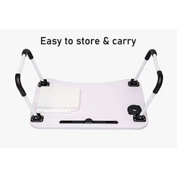 Foldable Laptop Bed Tray - Foldable Desk with Storage Drawer, Folding Aluminum Tube Legs - Mobile Phone and Tablet Slot, Pen and Cup Holders - Portable Ergonomic Table for Work, Gaming, Movie Nights