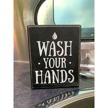 Wash Your Hands Sign by Sukha Home - Wooden Box Farmhouse Bathroom Decor, Funny Bathroom Signs, Wall...