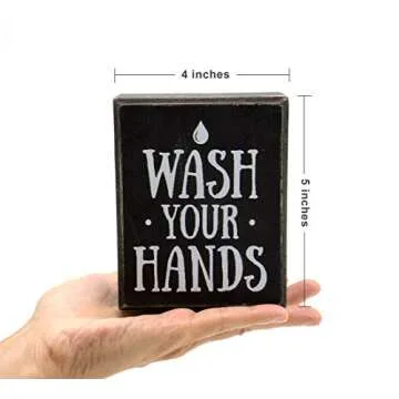 Wash Your Hands Sign by Sukha Home - Wooden Box Farmhouse Bathroom Decor, Funny Bathroom Signs, Wall Decor Art & Shelf Decorations for Kitchen and Bathroom