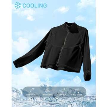 Soothfeel Women's Athletic Workout Jacket Lightweight UPF 50+ Long Sleeve Sun Protection Shirts Zip ...