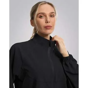 Soothfeel Women's Athletic Workout Jacket Lightweight UPF 50+ Long Sleeve Sun Protection Shirts Zip Up Cropped Sun Jacket Hiking Tops (Black, S)