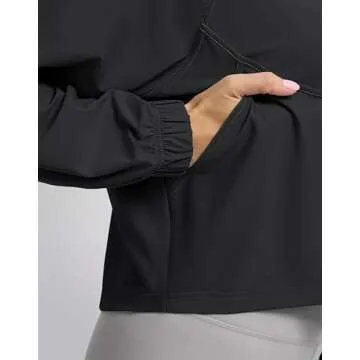 Soothfeel Women's Athletic Workout Jacket Lightweight UPF 50+ Long Sleeve Sun Protection Shirts Zip Up Cropped Sun Jacket Hiking Tops (Black, S)