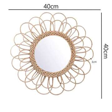 Tenrry Hanging Mirror Rattan Sunflower Circular Wall Mirror Decor Boho Wicker Dressing Makeup Mirrors