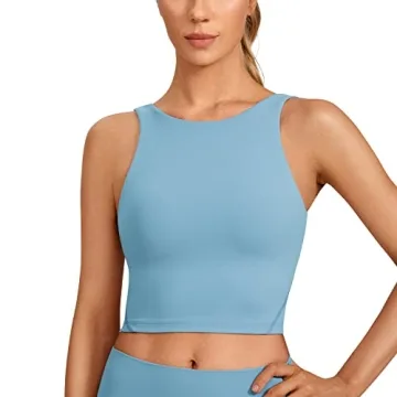 CRZ YOGA Women’s High Neck Longline Sports Bra - Ultra Soft with Built-in Shelf Bra