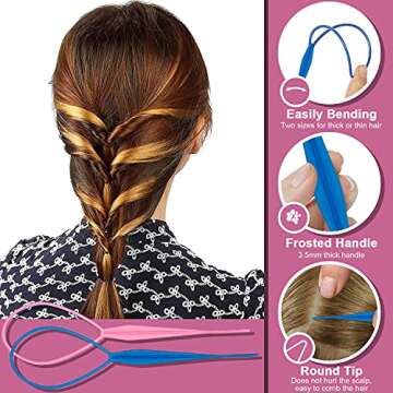 AIBEE Rubber Bands for Hair - 1000pcs Elastic Hair Ties with 2pcs Rat Tail Combs 4pcs Topsy Tail Hair Tool Mini Elastic Hair Rubber Bands Hair Tools for Styling