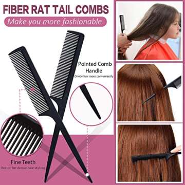 AIBEE Rubber Bands for Hair - 1000pcs Elastic Hair Ties with 2pcs Rat Tail Combs 4pcs Topsy Tail Hair Tool Mini Elastic Hair Rubber Bands Hair Tools for Styling