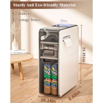 Lozovin 2-Tiers Narrow Storage Cabinet,Sleek Free Standing Toilet Paper Holder,Small Bathroom Floor Cabinet,Slim Plastic Drawer Storage,Multifunctional Organizer for Kitchen Bedroom Laundry Room,etc