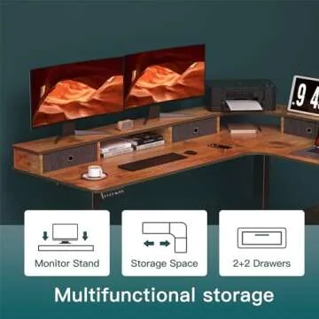 REGISDESK 67" L Shaped Standing Desk, Larger L Shape Electric Adjustable Height Standing Desk with 4 Drawers, Corner Modern Standing Desk with Monitor Stand for Home Office, Rustic Brown