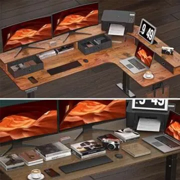 REGISDESK 67" L Shaped Standing Desk, Larger L Shape Electric Adjustable Height Standing Desk with 4 Drawers, Corner Modern Standing Desk with Monitor Stand for Home Office, Rustic Brown