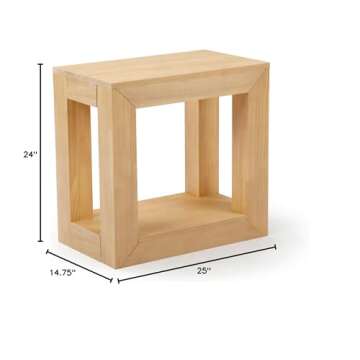 Plank+Beam Modern Rectangular Side Table with Shelf, 25", Solid Wood Narrow End Table for Living Roo...