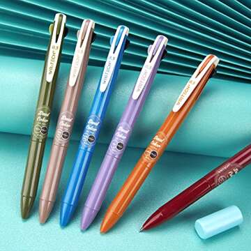 WRITECH Retractable Gel Ink Pens: Multi Colored 2 in 1 Colorful Click Pens Assorted Color 8ct Extra Fine Point Tip 0.5mm Journaling Smooth Writing Note Taking Coloring No Bleed & Smear & Smudge