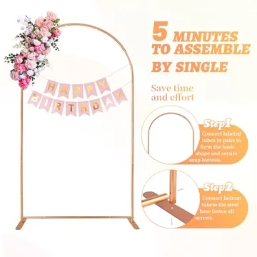 TUGEOVO 7.2FT Rose Gold Wedding Arch Backdrop